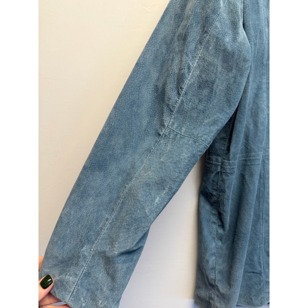 Vtg Dialogue Genuine Leather Jacket Women Medium Blue Suede Blazer Style - Picture 8 of 8